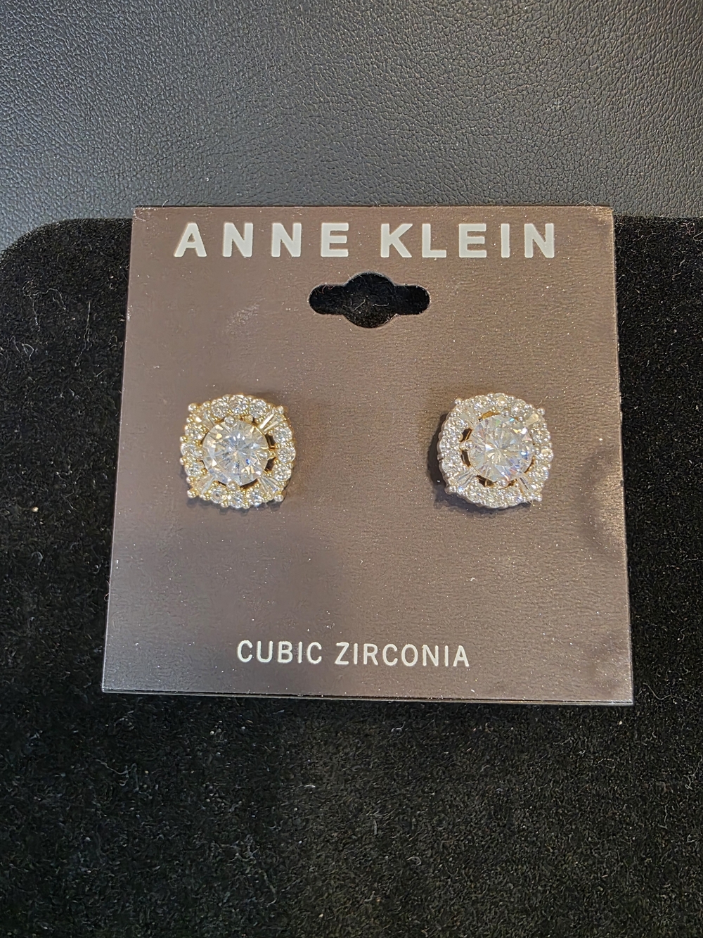 #301 Anne Klein Gold and Clear Cubic Zirconia Halo Stud Earrings